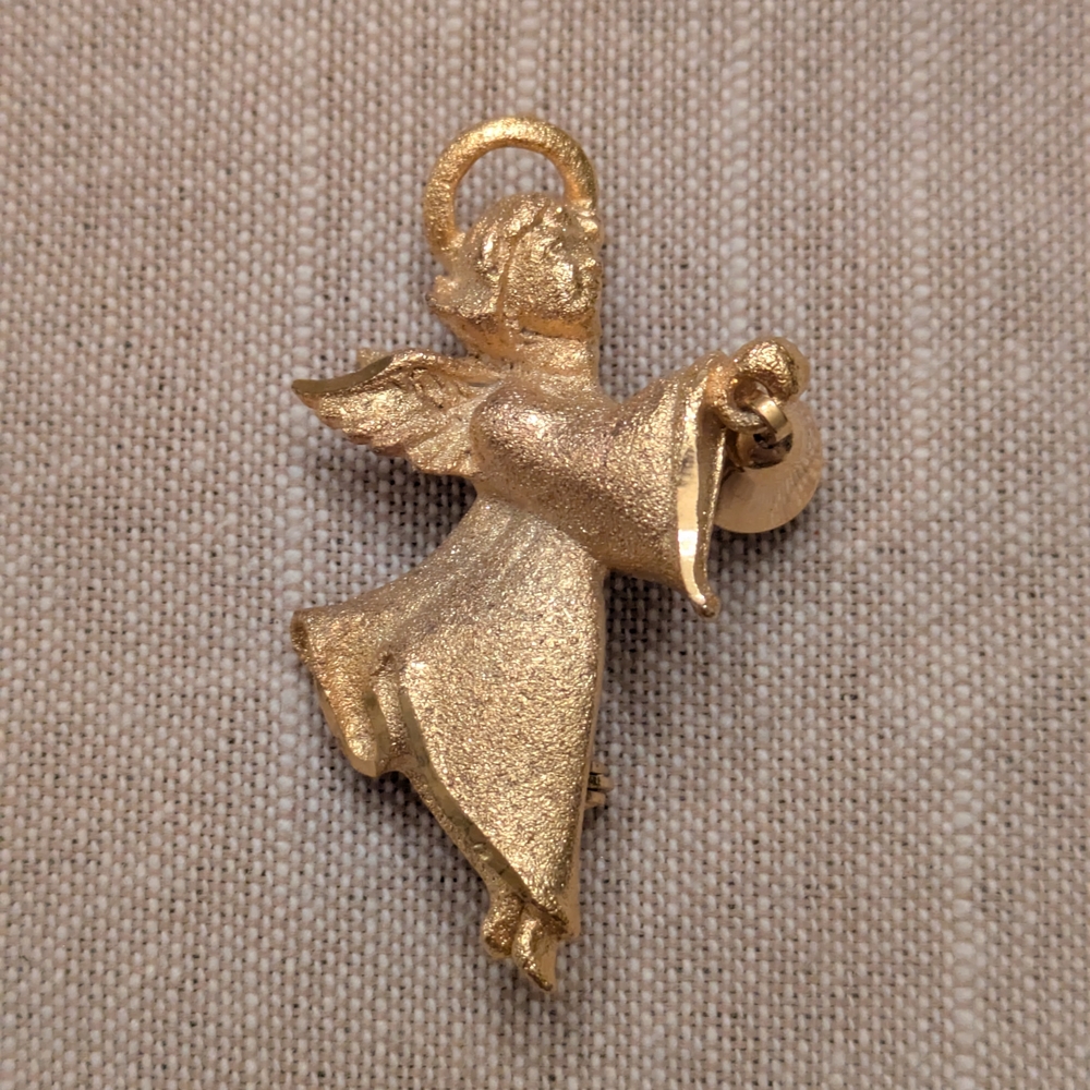 Gold Angel Brooch Pin USA Stamped Vintage